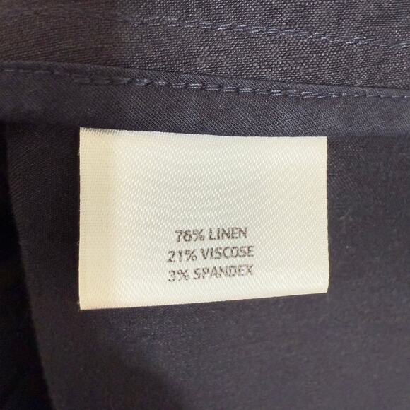 EILEEN FISHER Women's XL Italian Linen Button Blazer Black Mandarin Collar Moto - Picture 10 of 13